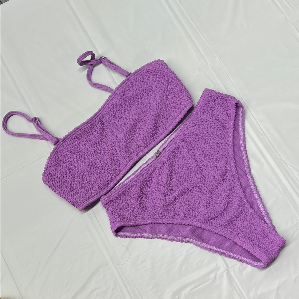 NWOT - SHEIN Purple Crinkle Textured Bandeau Bikini Set XS